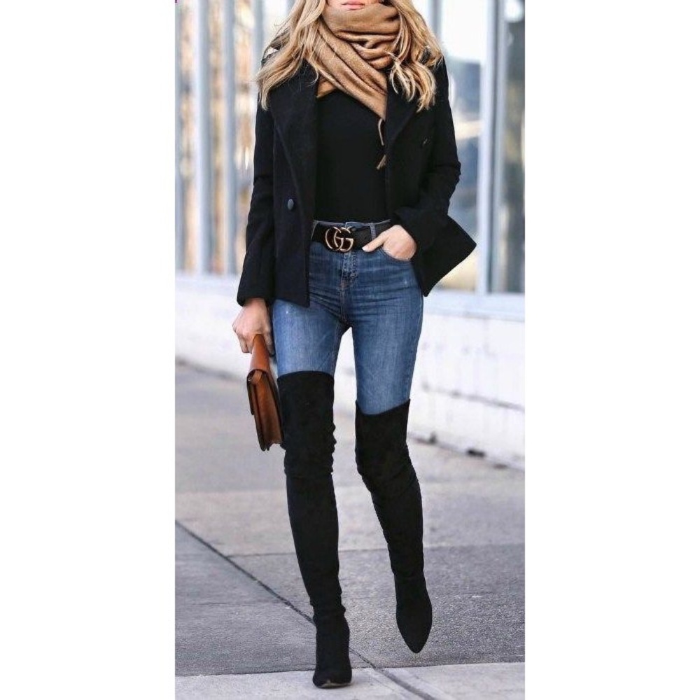 Black Suede Fold-over Knee High Boots (8)